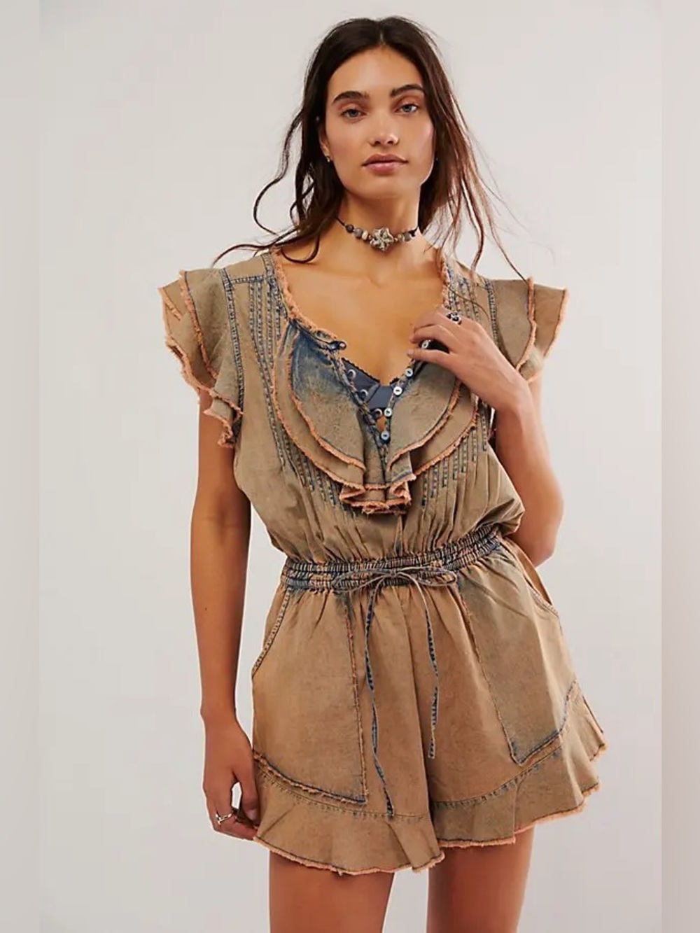 FREE PEOPLE Fp One Naya Chambray Romper $128 MSRP